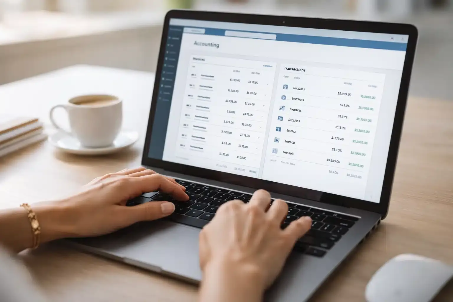 vorbereitende-buchhaltung-buchhaltungssoftware-dashboard-belege Unternehmerin prüft Belege am Laptop für die vorbereitende Buchhaltung
