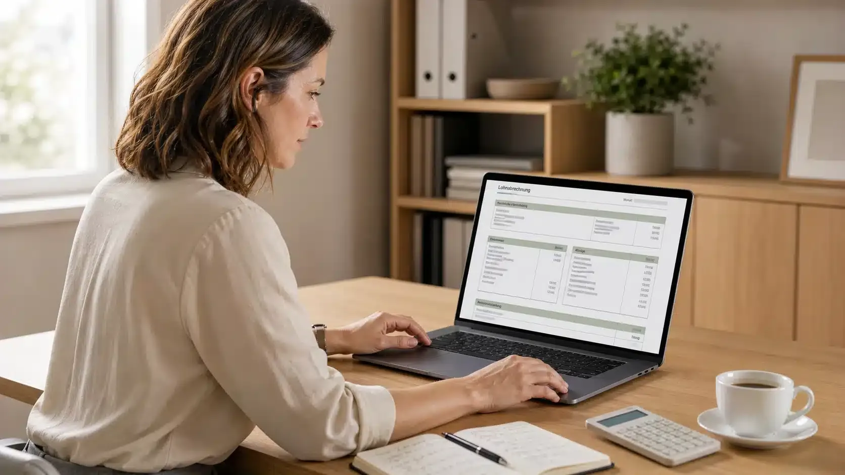 Agenturinhaberin kalkuliert Mehrkosten durch Gesundheitsreform Minijob am Laptop mit Personalkostenübersicht