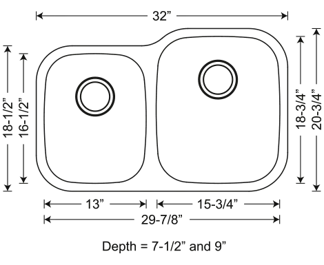 SIS-201R-16 ORION – 1-3/4 Double bowl kitchen sink reverse 16 gauge reverse