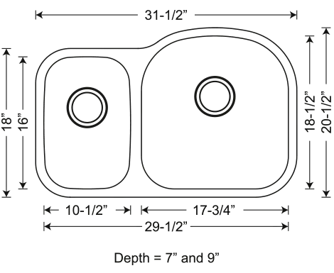 SIS-203R HERCULES – 1-1/2 Double bowl kitchen sink reverse
