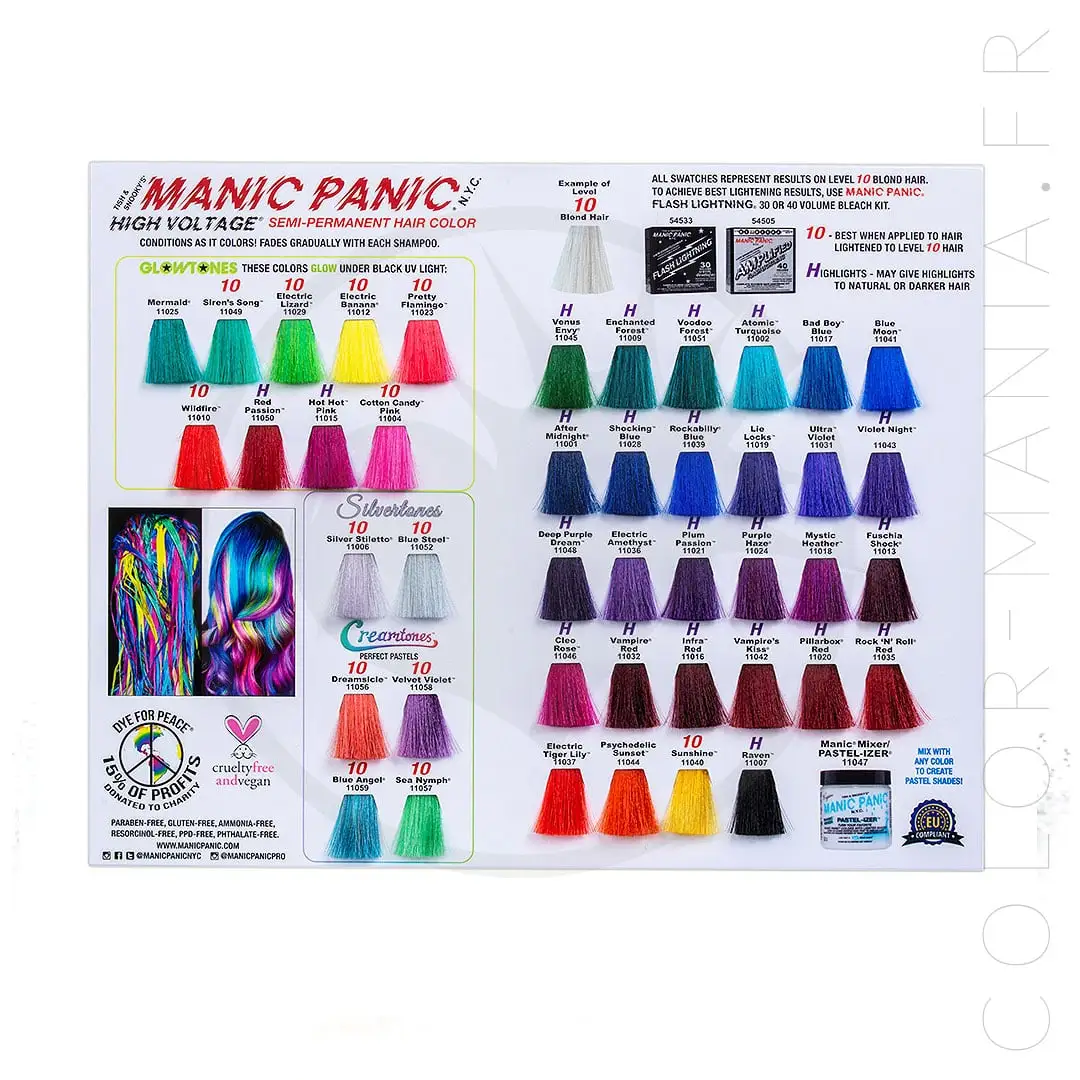 Nuancier Colorations Manic Panic | Color-Mania.fr