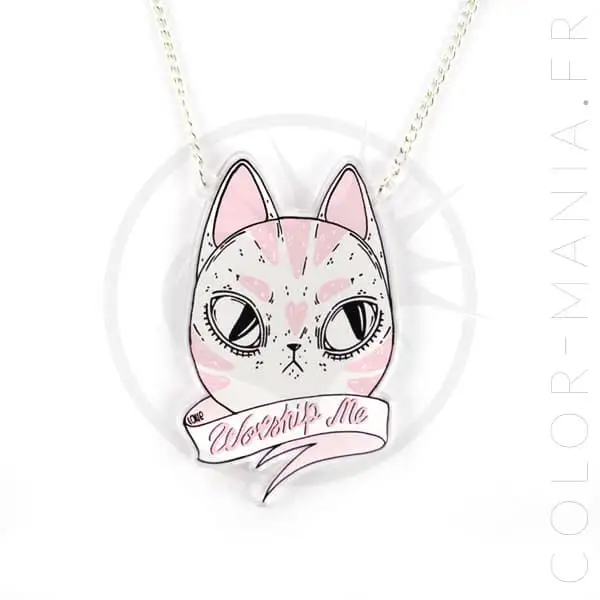 Collier Chat Worship Me Rose et Blanc | Color-Mania