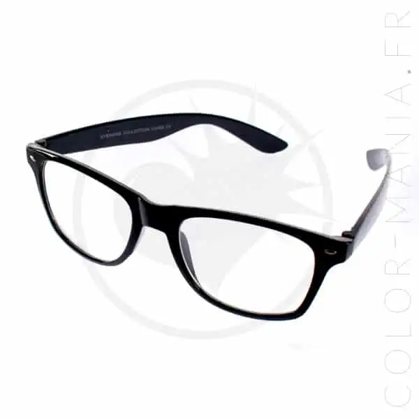 Lunettes type Wayfarer Noires - Verres Transparents | Color-Mania