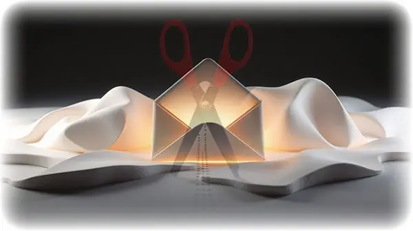 Scissors superimposed over an envelope with dotted lines depicting email list segmentation for an email marketing campaign Scissors superimposed over an envelope with dotted lines depicting email list segmentation for an email marketing campaign