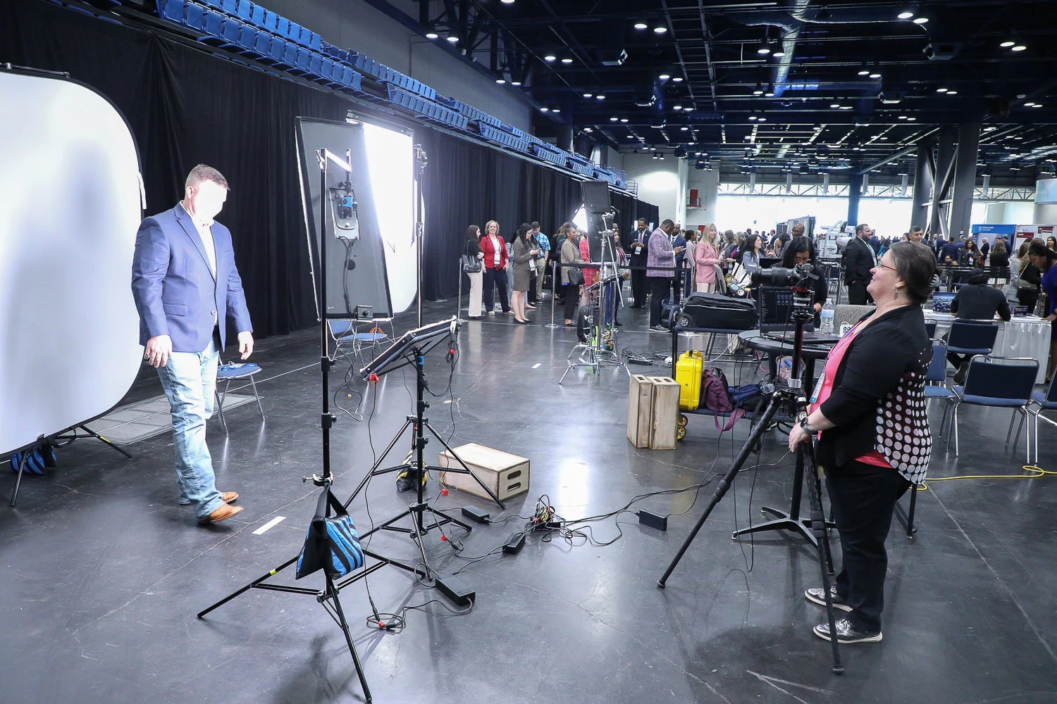 Dual Headshot Station Setup showing photographer view at George R Brown in Downtown Hosuton TX