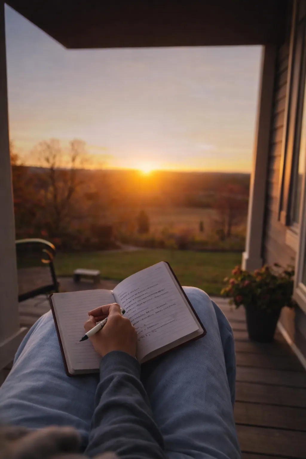 writing-in-notebook-porch-sunset writing-in-notebook-porch-sunset