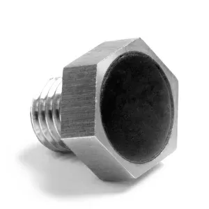 In hexagonale metalen bolt mei in swarte sirkulêr ynfoegje op syn holle, Perfekt foar gebrûk yn RFID Tag Construction.