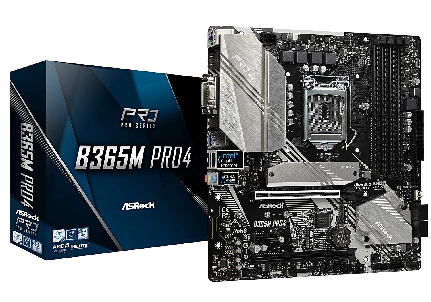 ASRock B365M Pro4-F LGA 1151 Micro-ATX Motherboard with Ultra M.2 and Full Spike Protection ASRock B365M Pro4-F LGA 1151 Micro-ATX Motherboard with Ultra M.2 and Full Spike Protection