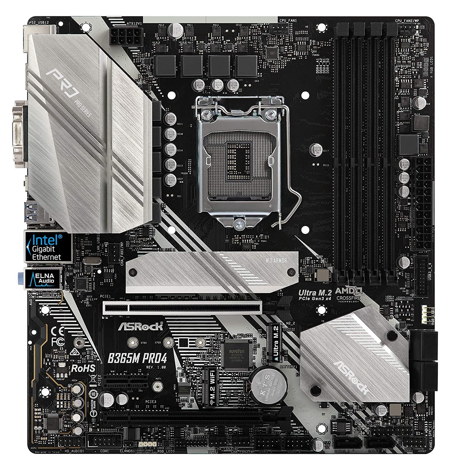 ASRock B365M Pro4-F LGA 1151 Micro-ATX Motherboard with Ultra M.2 and Full Spike Protection ASRock B365M Pro4-F LGA 1151 Micro-ATX Motherboard with Ultra M.2 and Full Spike Protection