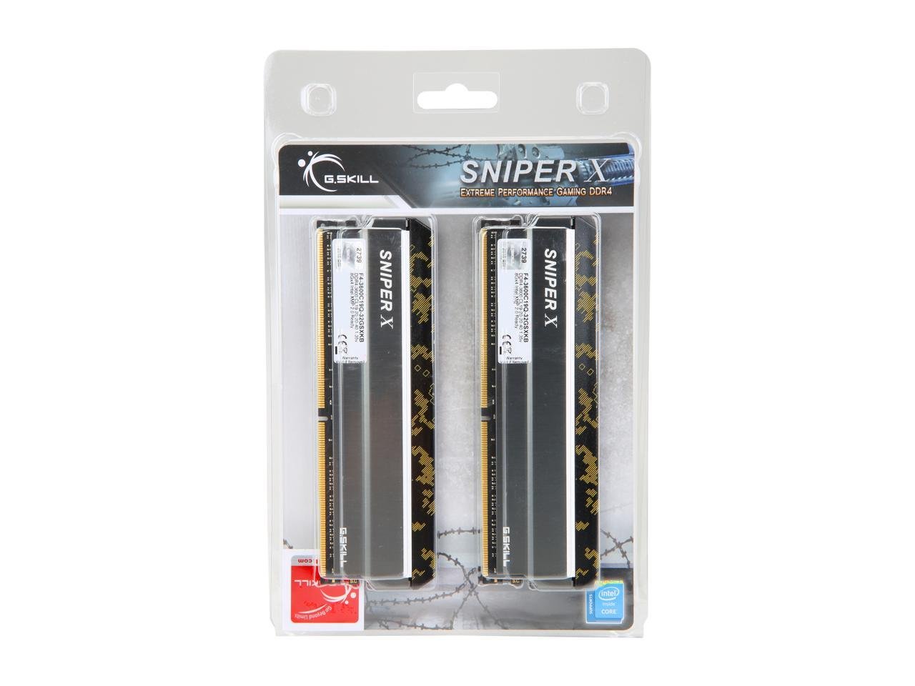 G.SKILL Sniper X 16GB (2 x 8GB) DDR4 3600 Desktop Memory F4-3600C19D-16GSXKB G.SKILL Sniper X 16GB (2 x 8GB) DDR4 3600 Desktop Memory F4-3600C19D-16GSXKB