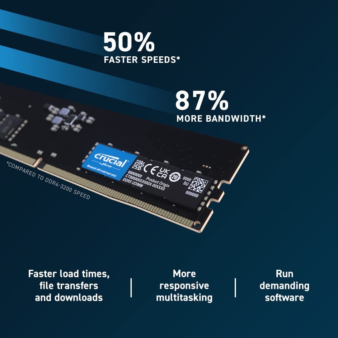 Crucial 8GB (1x8GB) DDR5 4800MHz Memory CT8G48C40U5 Crucial 8GB (1x8GB) DDR5 4800MHz Memory CT8G48C40U5