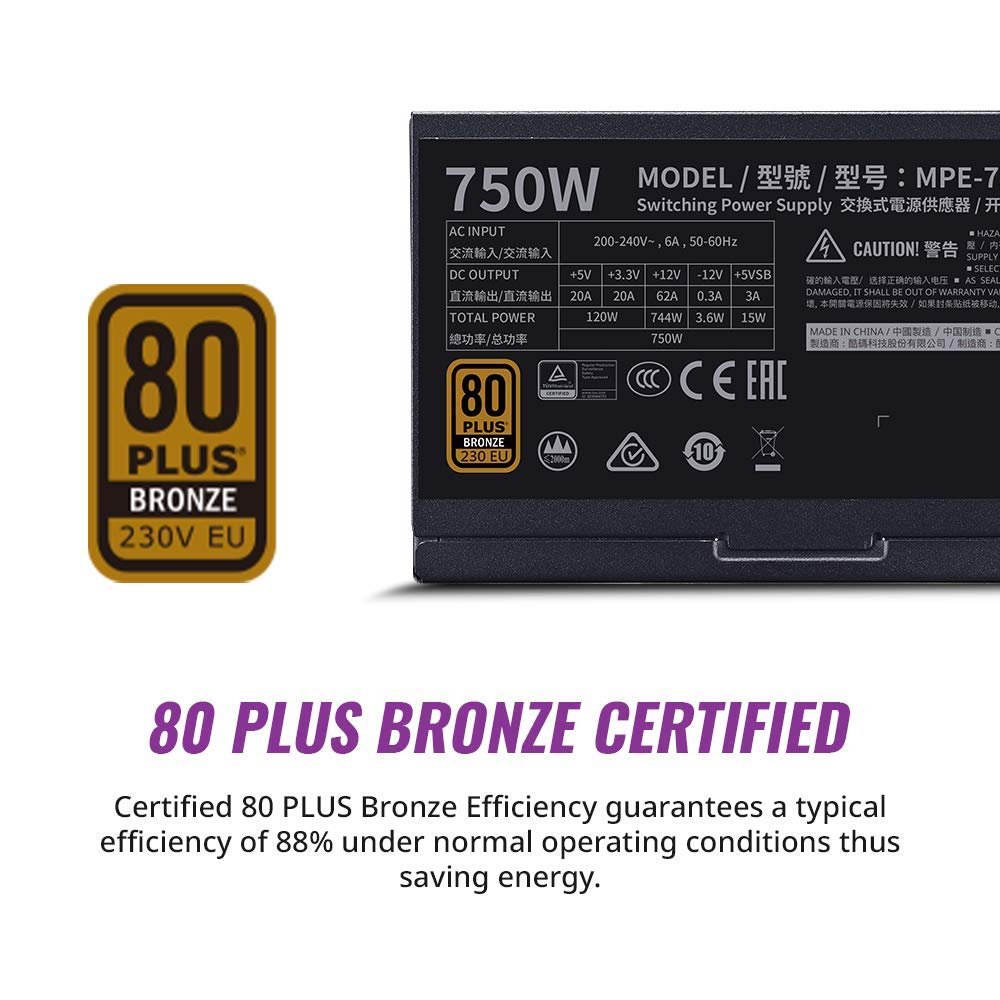 Cooler Master MWE 750 V2 80 Plus Bronze Certified 230V SMPS MPE-7501-ACABW-B Cooler Master MWE 750 V2 80 Plus Bronze Certified 230V SMPS MPE-7501-ACABW-B