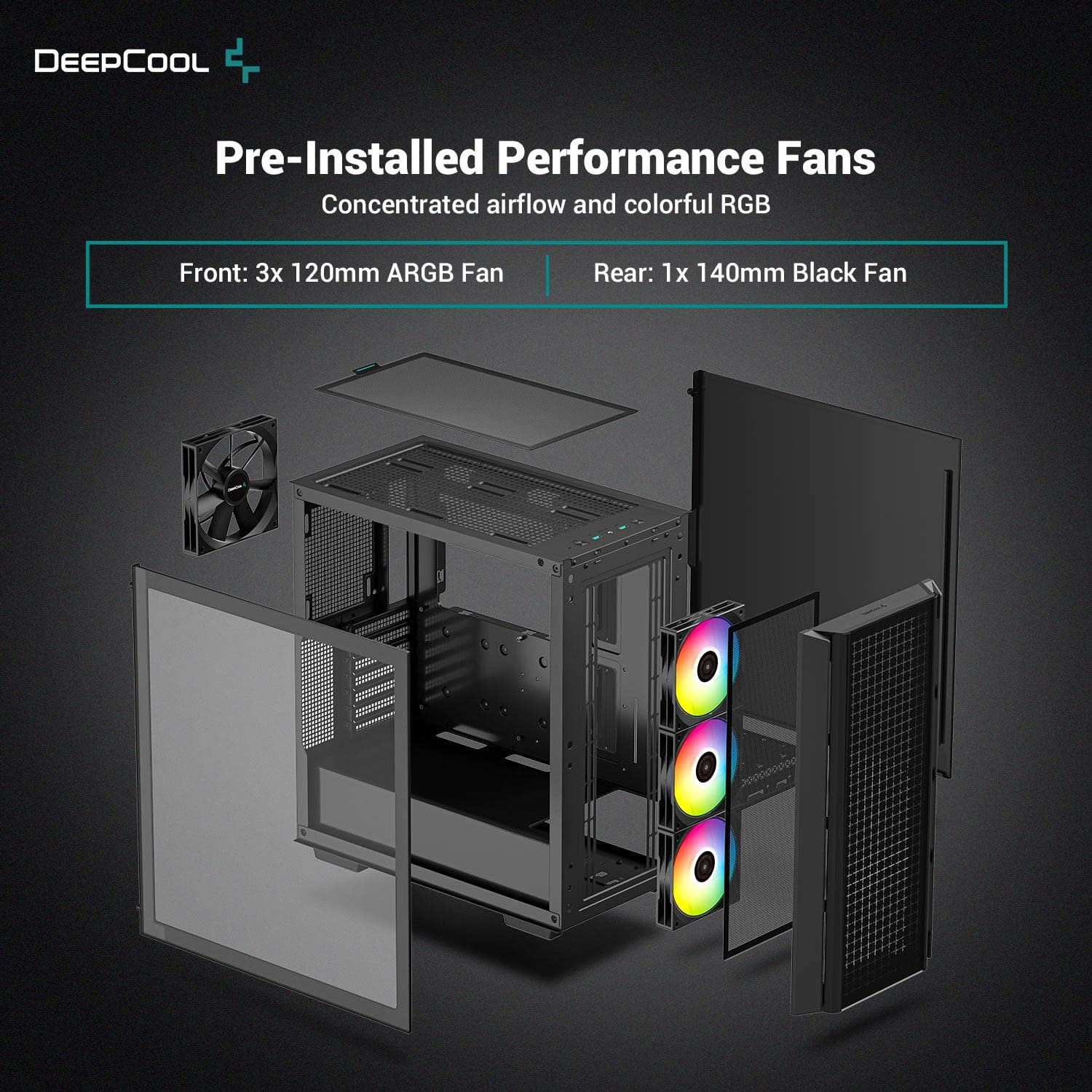 DeepCool CG540 Mid-Tower Tempered Glass Side Panel Cabinet R-CG540-BKAGE4-G-1 DeepCool CG540 Mid-Tower Tempered Glass Side Panel Cabinet R-CG540-BKAGE4-G-1