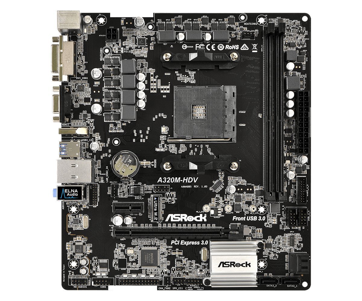 ASRock A320M-HDV AM4 Micro ATX AMD Motherboard ASRock A320M-HDV AM4 Micro ATX AMD Motherboard