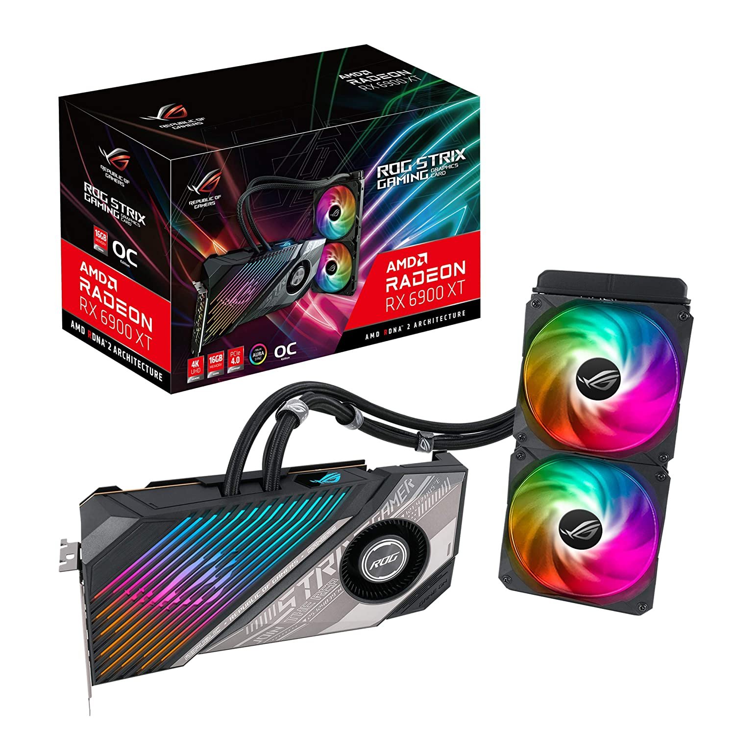 ASUS ROG Strix LC AMD Radeon RX 6900 XT OC Edition Gaming Graphics Card (AMD RDNA 2, PCIe 4.0, 16GB GDDR6, HDMI 2.1, DisplayPort 1.4a, Full-coverage cold plate, 240mm radiator, 600mm tubing) ASUS ROG Strix LC AMD Radeon RX 6900 XT OC Edition Gaming Graphics Card (AMD RDNA 2, PCIe 4.0, 16GB GDDR6, HDMI 2.1, DisplayPort 1.4a, Full-coverage cold plate, 240mm radiator, 600mm tubing)