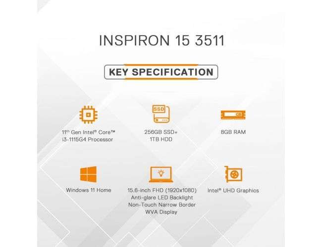 Dell Laptop D560847WIN9S INS 3511 CI3 1115G4|8GB DDR4|512GB SSD|Windows 11|Microsoft Office|Silver|15.6 Inch Dell Laptop D560847WIN9S INS 3511 CI3 1115G4|8GB DDR4|512GB SSD|Windows 11|Microsoft Office|Silver|15.6 Inch