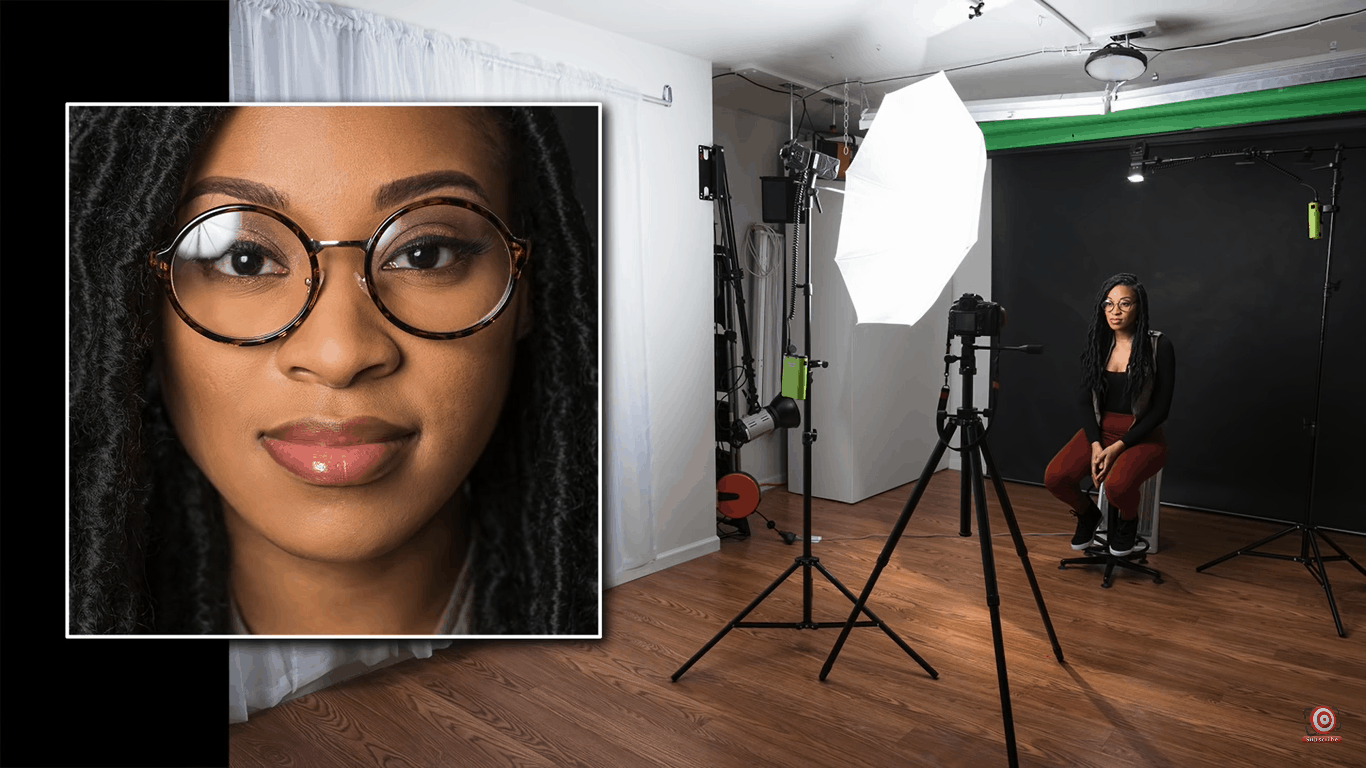 Photographing people with glasses and a shoot-through umbrella setup with glare