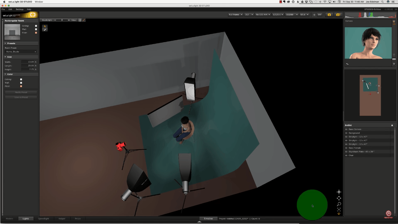 digital rendering of Kinoflo portrait lighting setup