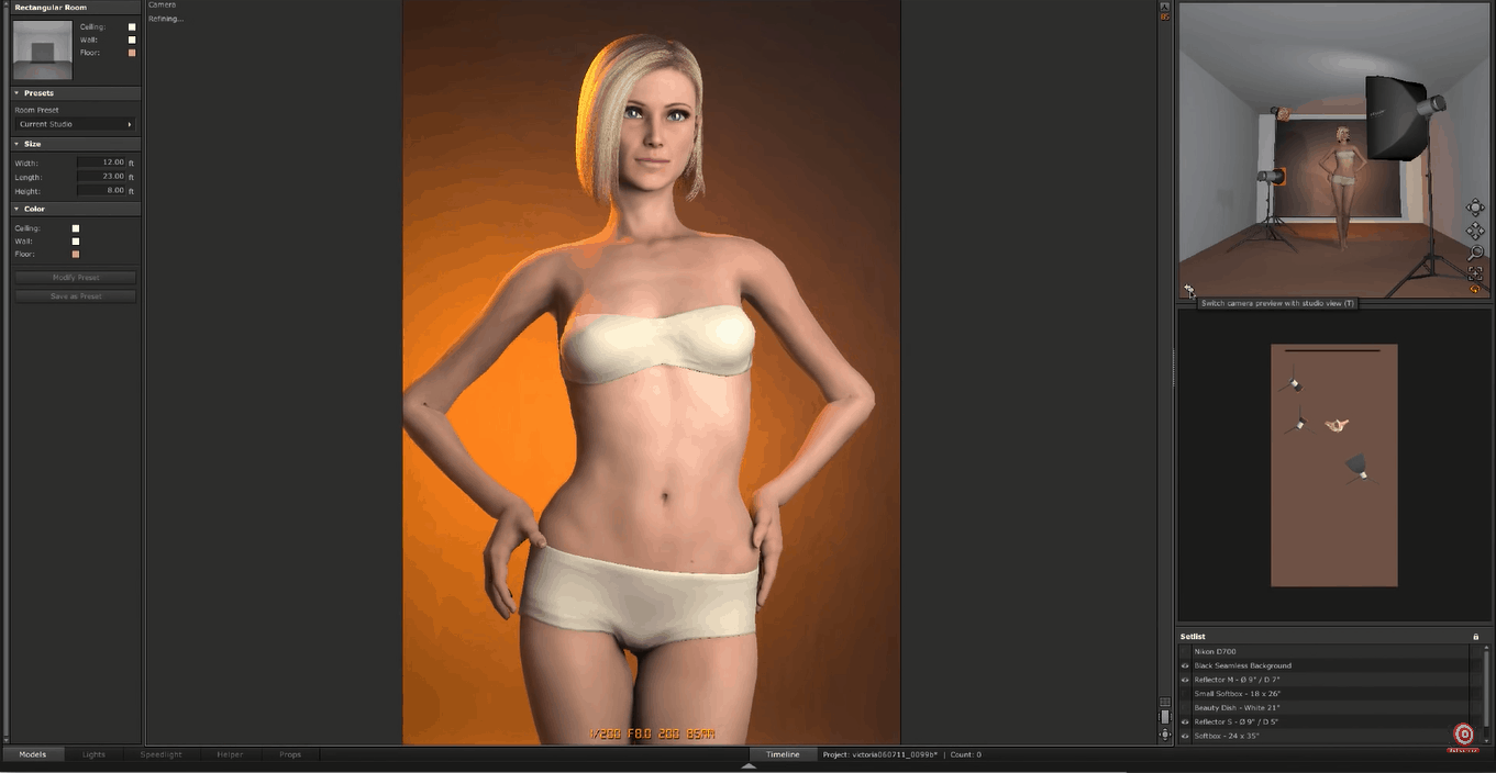 bikini glamour lighting option with softbox as main light