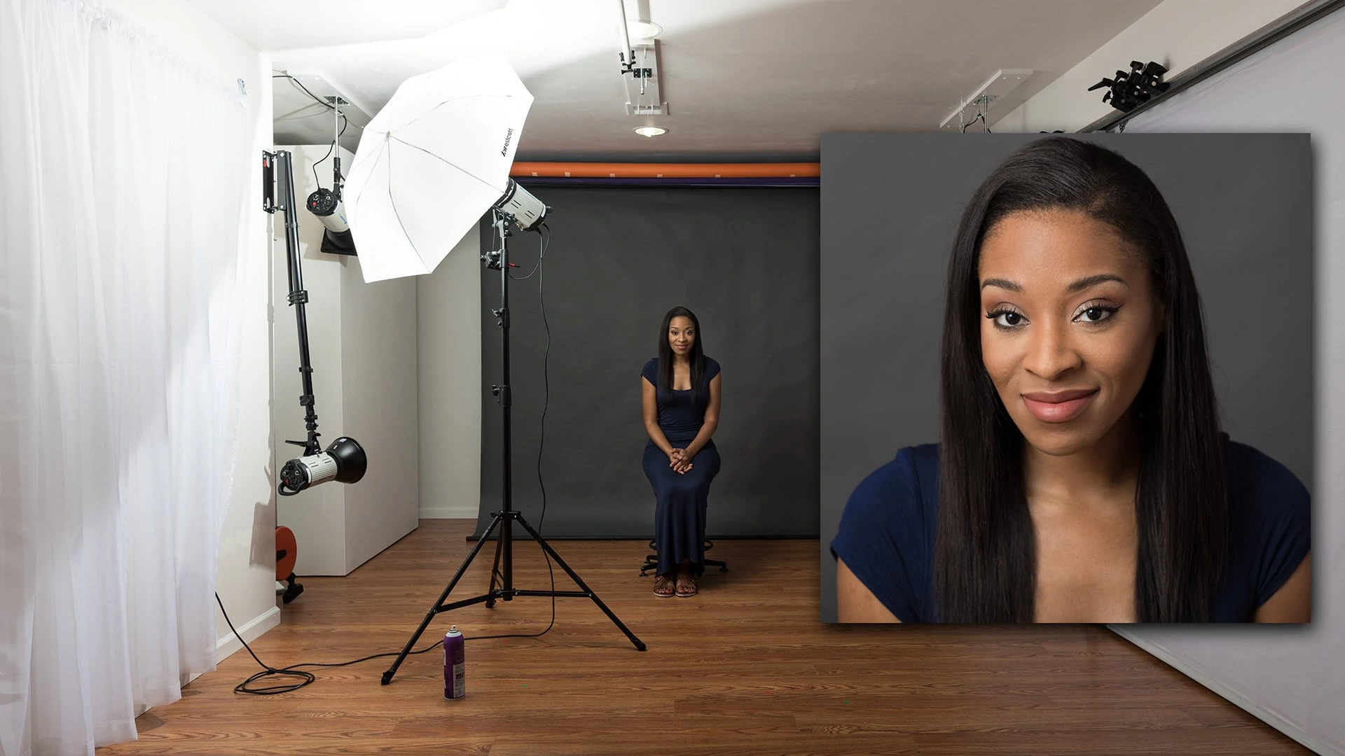 setup with 43" Optical White umbrella as light modifier