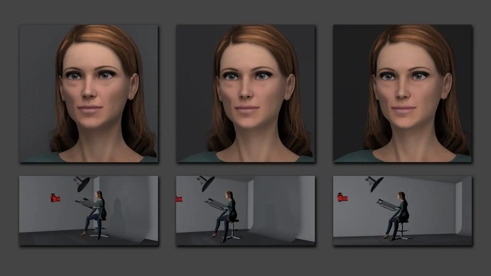 same shot at three different distances from background, backdrop color changes with distance