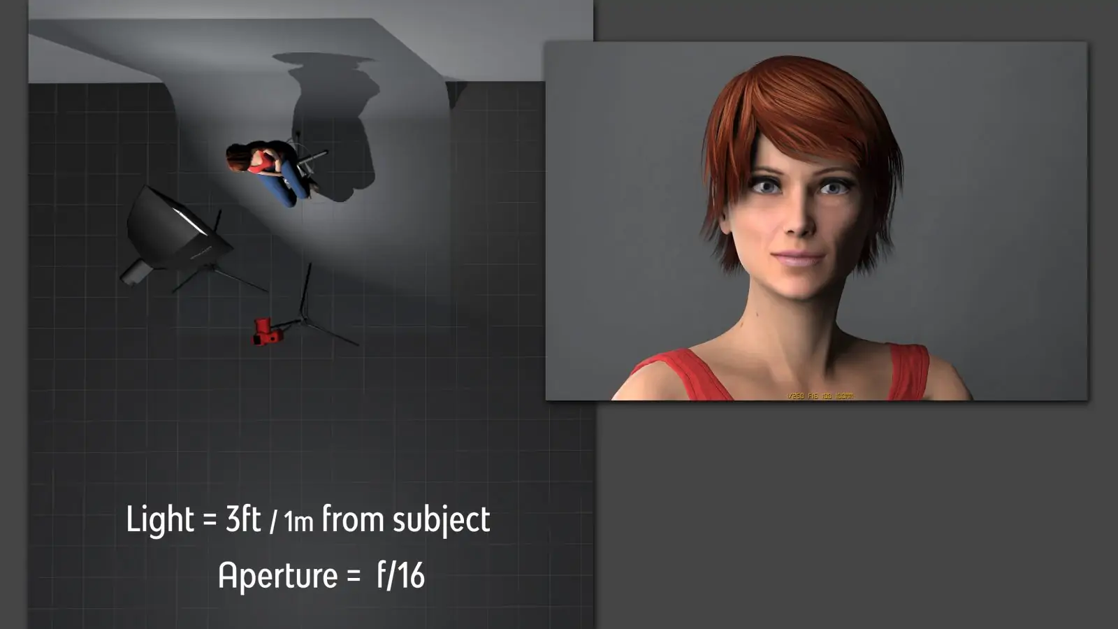 digital rendering of portrait subject with light at 3 feet