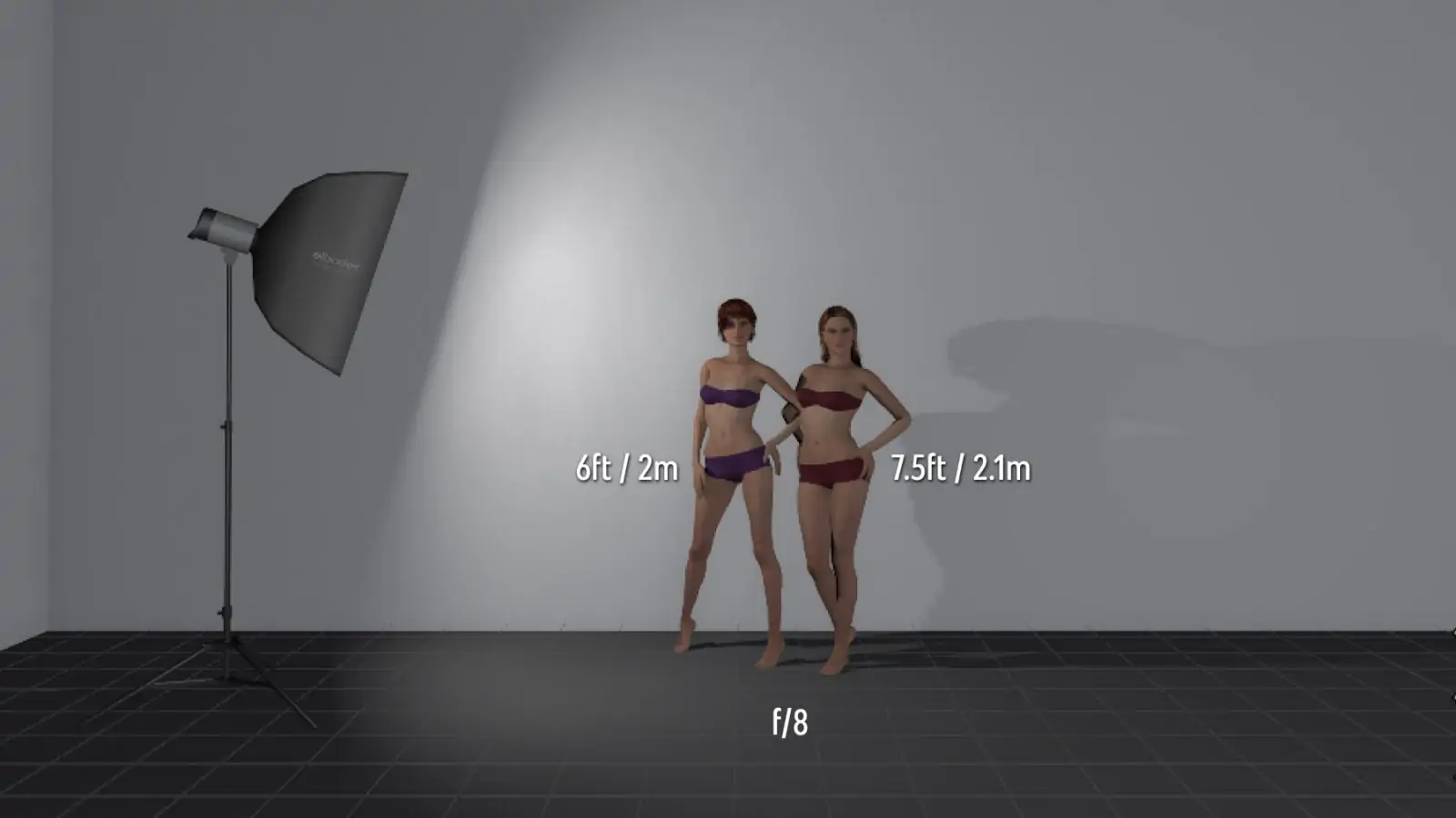 two models, one 6 feet and one 7.5 feet from light to demonstrate Inverse-square law