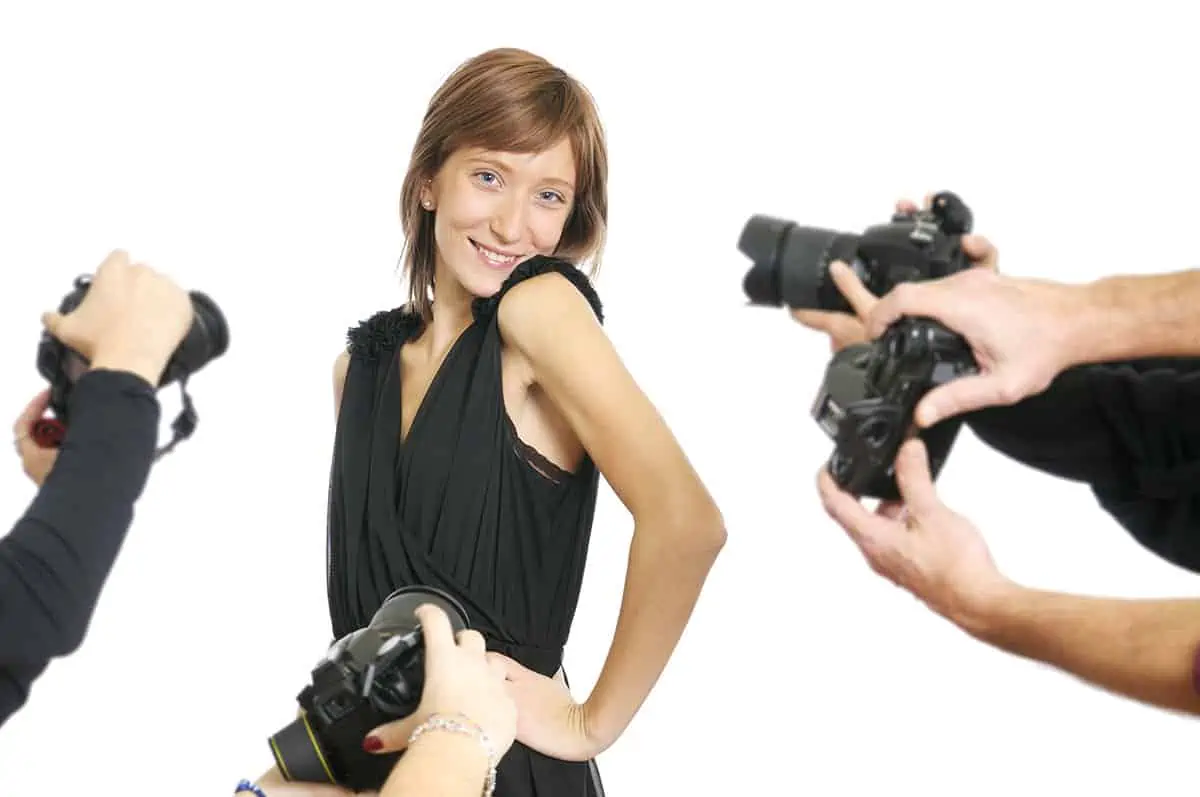 Model posing in front of multiple cameras