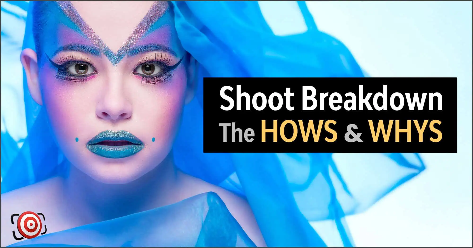 A woman with stunning blue makeup and an elegant blue veil showcases a captivating fashion portrait - shoot breakdown