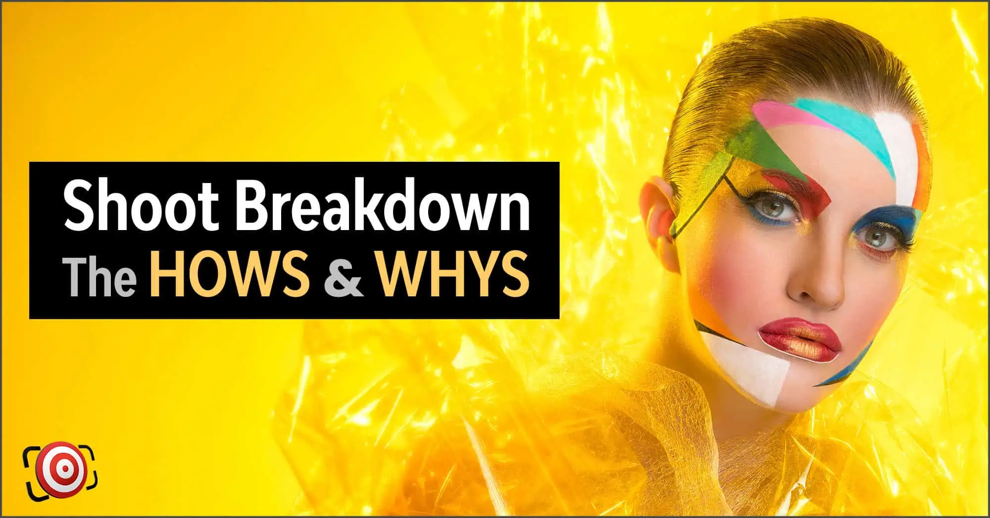 A woman with vibrant and artistic makeup, creating fashion portraits that incorporate cellophane as a unique element - shoot breakdown