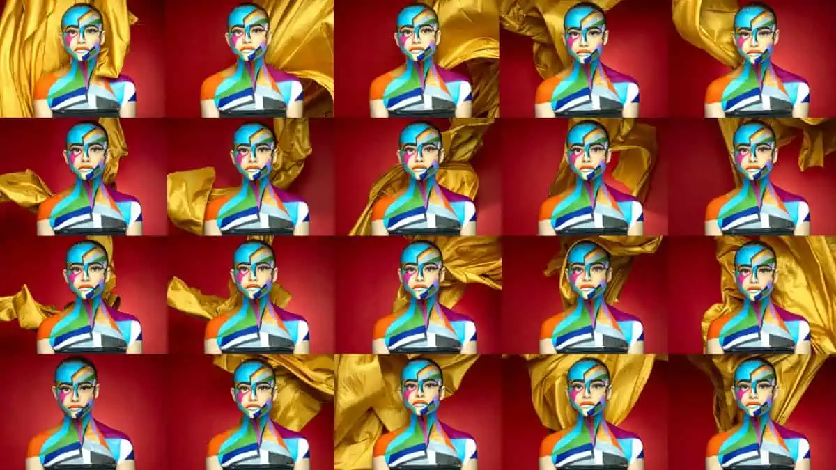 Series of images with material blowing