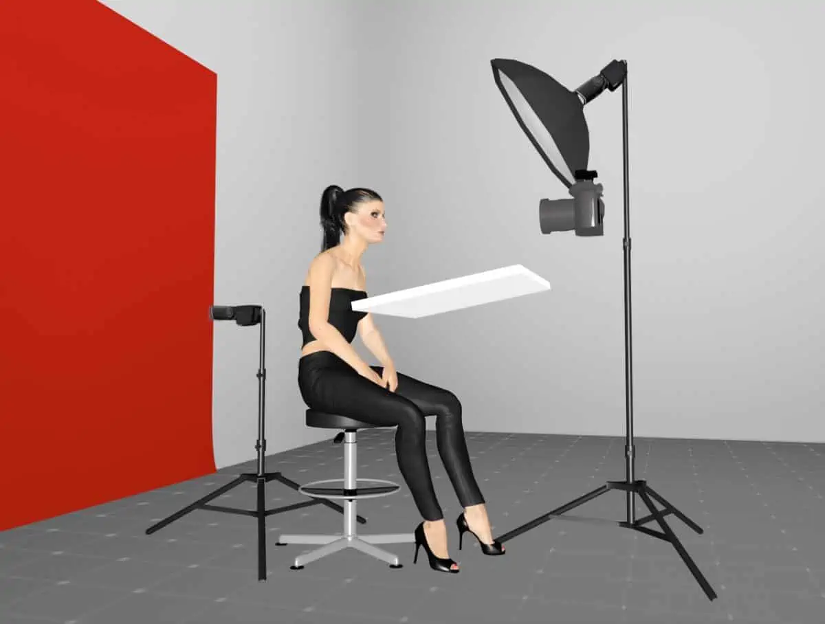Lighting arrangement for the fashion portrait based on calm in the middle of chaos
