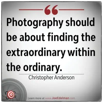 An image featuring a quote by Christopher Anderson: "Photography should be about finding the extraordinary within the ordinary," with a website link neatly placed at the bottom.