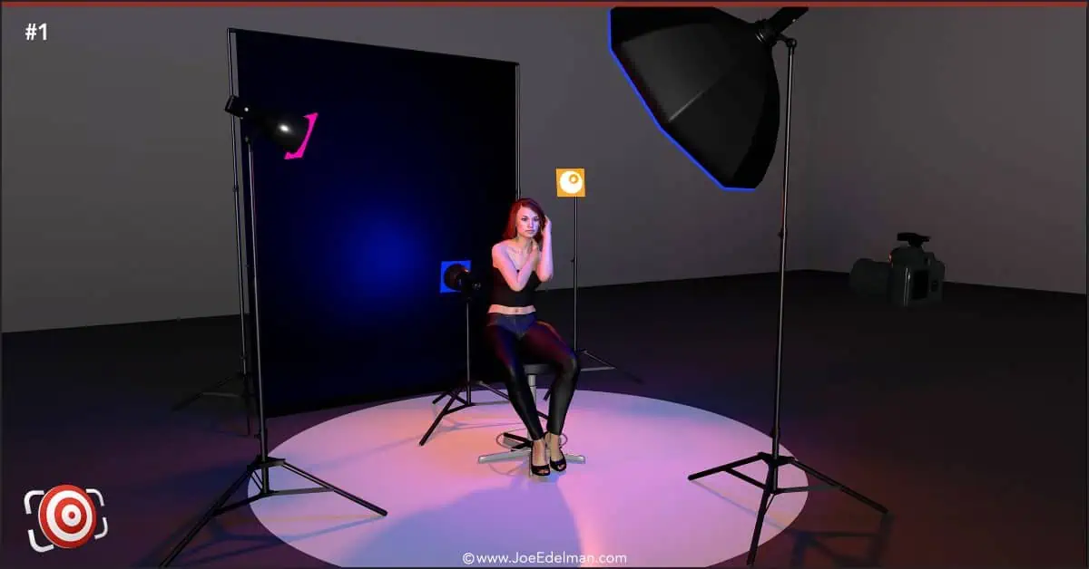 A woman is sitting on a chair in front of a light.