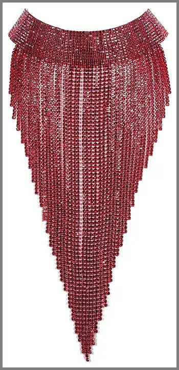 A red beaded necklace on a white background.