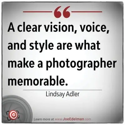 A striking quote on photography attributes by Lindsay Adler graces a clean white background, perfectly capturing her insights. A target icon and a web address rest at the bottom, guiding art enthusiasts to explore more of her visionary work.