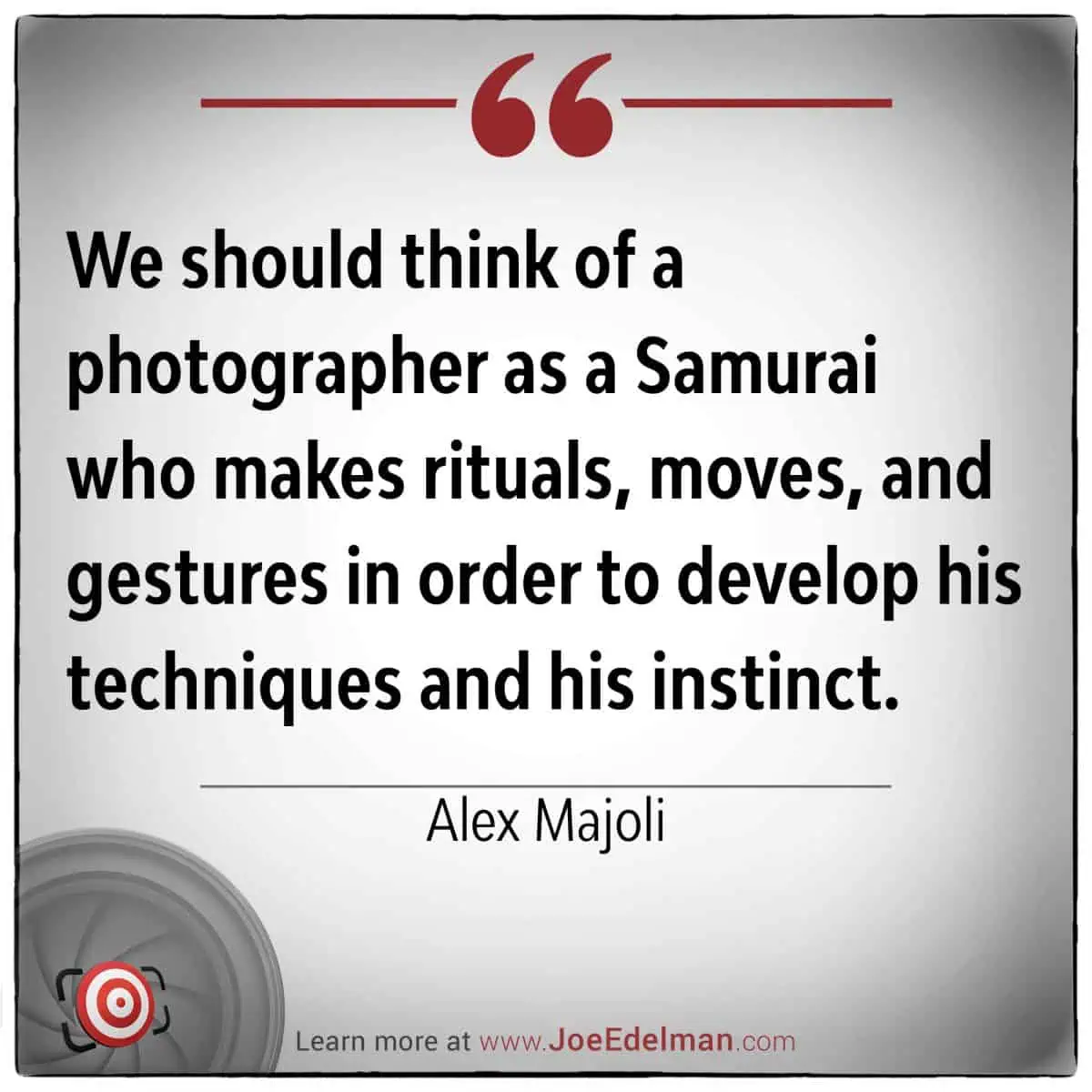 Renowned photographer Alex Majoli likens photographers to samurais, highlighting their ritualistic gestures and disciplined practices that hone their skills.