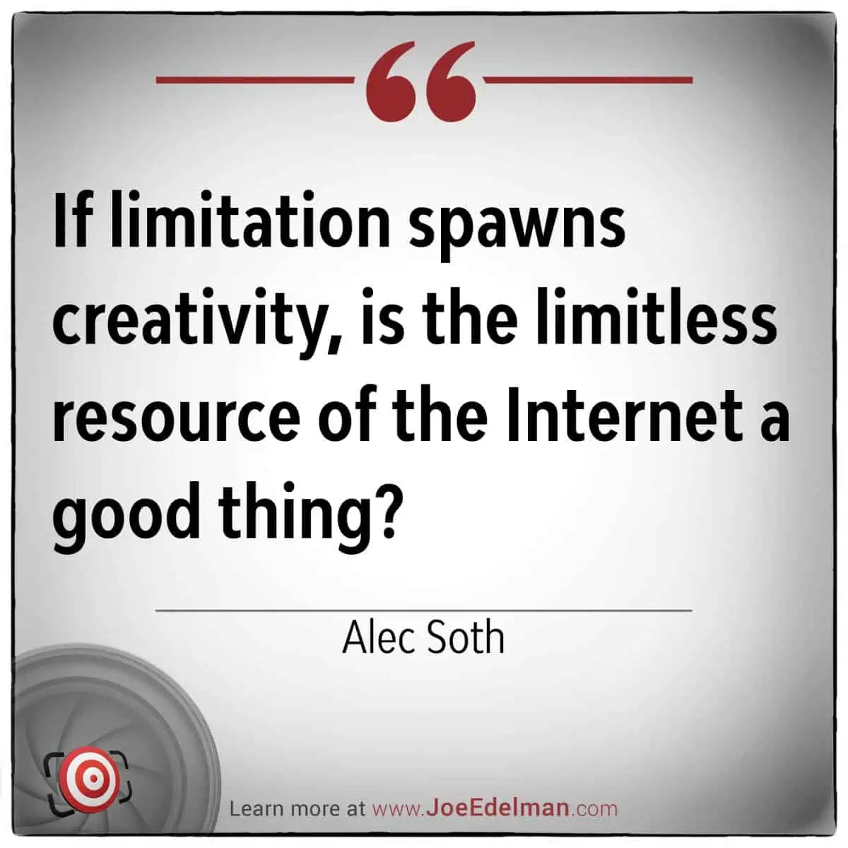Alec Soth pondered, "If limitation spawns creativity, is the limitless resource of the Internet a good thing?.