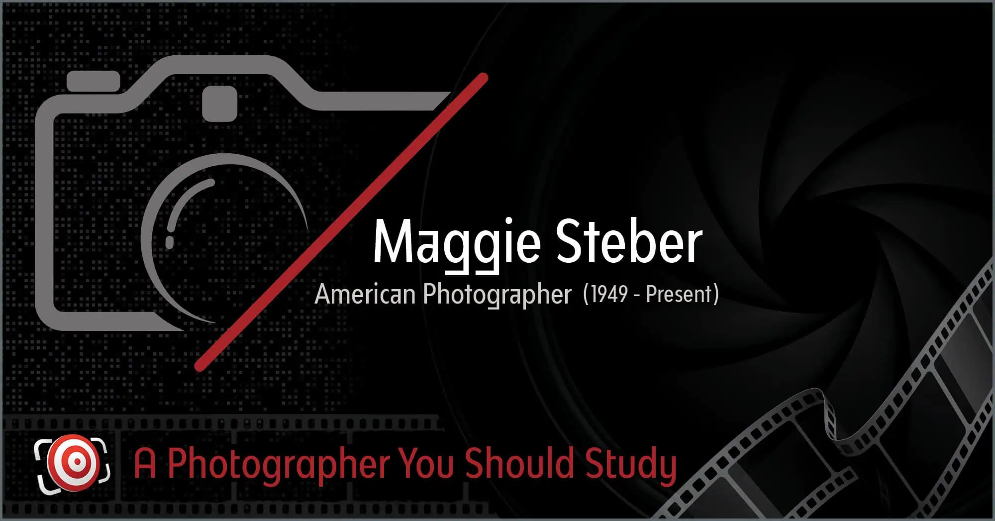 Discover the captivating world of Maggie Steber, an acclaimed American photographer born in 1949. This graphic features her name alongside a camera icon and film strip, proclaiming her a photographer you should study. Dive into her artistry for inspiration and insight into visual storytelling.