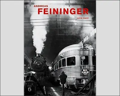 A black and white photo of a train with steam coming out of it, evoking the iconic style of Andreas Feininger.