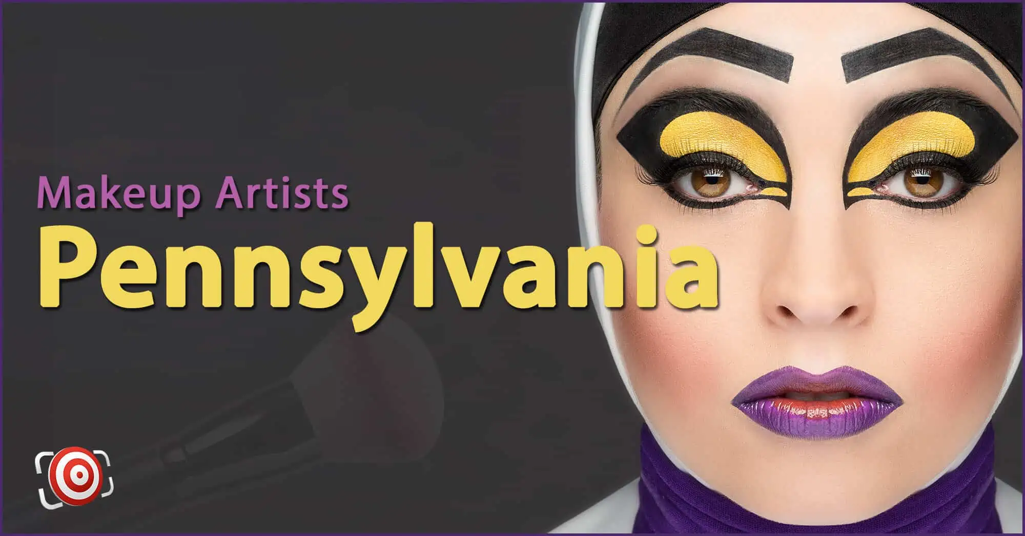 A woman with creative makeup on her face and the text Makeup Artists in Pennsylvania.