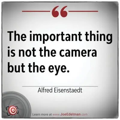 Alfred Eisenstaedt once said, "The important thing is not the camera but the eye," highlighting that true artistry lies in one's vision rather than the tools they use.