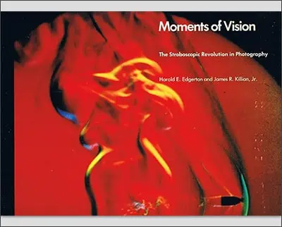 A book cover titled "Moments of Vision" featuring a blurred image of a figure in motion by Alfred Eisenstaedt, illustrating the concept of stroboscopic photography.