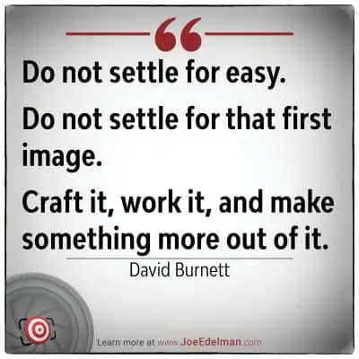 A quote by David Burnett inspiring perseverance and creativity in honing your craft is elegantly presented with a decorative design, featuring a target icon that symbolizes focus and precision.