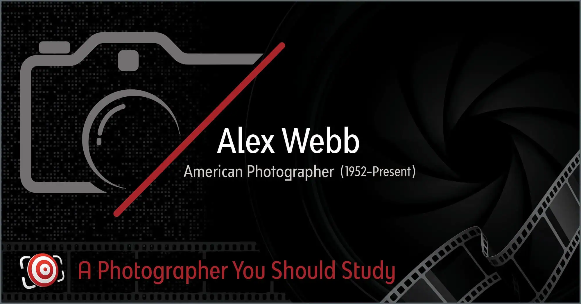 Discover a graphic featuring a camera alongside insights about Alex Webb, the renowned American photographer active from 1952 to the present. Dive into his iconic work and be inspired by his mastery of light and color.