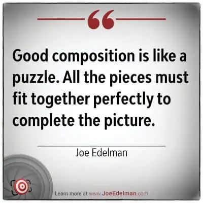 Quote by Joe Edelman: "Good composition is like a puzzle, where every piece must seamlessly fit to complete the picture.