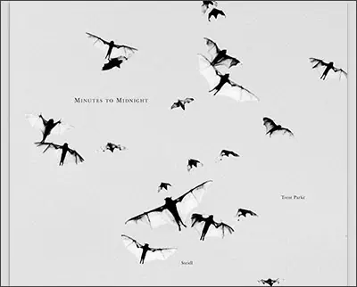 Black and white image featuring several bats in flight against a light gray background with the text "Minutes to Midnight," "Erose Park," and "Scroll," reminiscent of David Alan Harvey's moody, evocative photography.