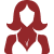 Red icon of a woman with long hair, wearing a suit, on a white background. The facial features are not detailed. Image is used. to illustrate Modeling Resources.