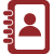 Red icon of a contact book with a person silhouette on the cover and spiral binding on the left side to illustrate Modeling Agency Directory.