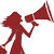 Silhouette of a person holding a bag and speaking through a large megaphone tpo illustrate promotional modeling directory.